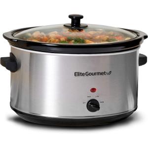 imageElite Gourmet MST900V Electric Ceramic XL Jumbo Slow Cooker Adjustable Temp Entrees Sauces Stews ampamp Dips Dishwasher Safe Glass Lid ampamp Crock 85 Quart Stainless SteelAnalog