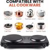 imageElite Gourmet ESB301BF Countertop Single Cast Iron Burner 1000 Watts Electric Hot Plate Temperature Controls Power Indicator Lights Easy to Clean BlackDouble