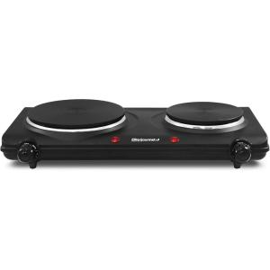 imageElite Gourmet EDB302BF Countertop Double Cast Iron Burner 1500 Watts Electric Hot Plate Temperature Controls Power Indicator Lights Easy to Clean BlackCast Double