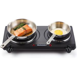 imageElite Gourmet ESB301BF Countertop Single Cast Iron Burner 1000 Watts Electric Hot Plate Temperature Controls Power Indicator Lights Easy to Clean BlackDouble