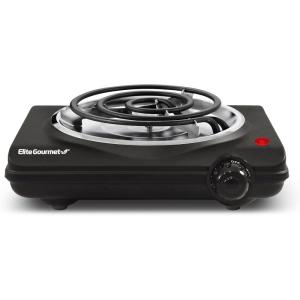 imageElite Gourmet ESB301BF Countertop Single Cast Iron Burner 1000 Watts Electric Hot Plate Temperature Controls Power Indicator Lights Easy to Clean BlackSingle Coil