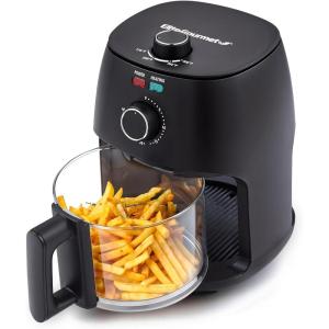 imageElite Gourmet EAF2305 Glass Air Fryer 23L Capacity PFAS Free Ceramic Coated Ceralast Air Fry Rack Adjustable Temperature 175F to 400F 30Minute Timer 1150Watts 15 Recipes Black
