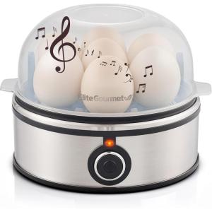 imageElite Gourmet EGC855SS Easy Egg Cooker 7Egg Capacity Soft Medium HardBoiled Omelets Poached Eggs Plays Melody when Done Auto ShutOff Measuring Cup Stainless Steel