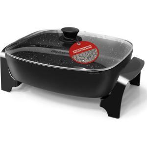 imageElite Gourmet EG2615 15quot x 12quot x 4 Electric Skillet Durable Xtra Deep Dish PFAS Free Ceralast Ceramic Nonstick 1500W Rapid Heat Tempered Glass Vented Lid Dishwasher Safe 125 Qt BlackGray105Qt
