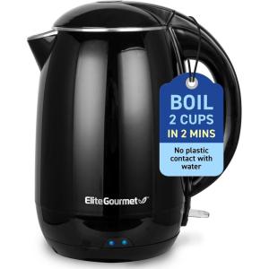 imageElite Gourmet NOODLE EXPRESS Hot Pot Prepare Ramen Rice Soups Stews Boil Water StainlessSteel Interior Glass Lid HighLowOff Settings GreyBlack