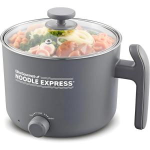 imageElite Gourmet NOODLE EXPRESS Hot Pot Prepare Ramen Rice Soups Stews Boil Water StainlessSteel Interior Glass Lid HighLowOff Settings GreyGray