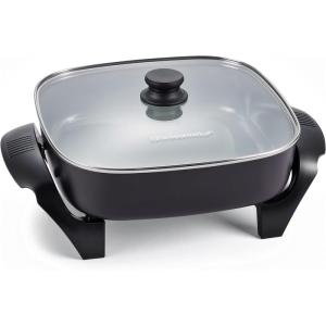 imageElite Gourmet 12quot x 12quot x 3 Ceralast Ceramic Nonstick PFAS Free Dishwasher Safe Electric Skillet Xtra Deep Dish Rapid Heat 1200W Black75Qt
