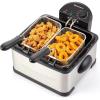 imageElite Gourmet EDF434 Electric Deep Fryer 45 Quart Oil Capacity with Temperature Knob 2 Baskets Powerful 1700 Watts Lid with AntiOdor Filter ampamp Viewing Window Stainless SteelStainless Steel and Black