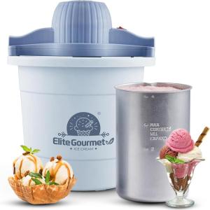 imageElite Gourmet 4Qt Electric Ice Cream Maker EIM350 Delicious Homemade Ice Cream Gelato Sorbet Frozen Yogurt 4Qt Aluminum Freezing Cannister Durable Plastic Ice Bucket Powerful 50W Periwinkle4 Quart