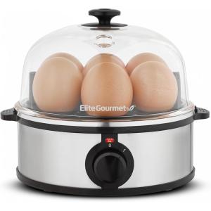imageElite Gourmet EGC1215M Easy Egg Cooker Stainlesssteel Heating Plate TwoTiered 14Egg Capacity Soft Medium HardBoiled Auto ShutOff Omelets Poached Eggs Measuring Cup Piercing Pin MintStainless Steel