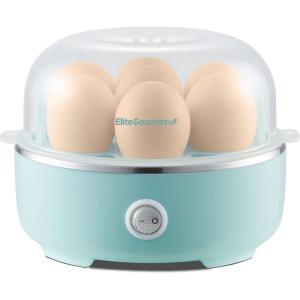 imageElite Gourmet EGC1215M Easy Egg Cooker Stainlesssteel Heating Plate TwoTiered 14Egg Capacity Soft Medium HardBoiled Auto ShutOff Omelets Poached Eggs Measuring Cup Piercing Pin MintRetro Mint
