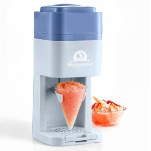 imageElite Gourmet Snow Cone ampamp Shaved Ice Maker ESI2215P Refreshing Slushies Margaritas Boba Drinks Snow Cone ampamp Holder and Ice Mold Use Cubed ampamp Bagged Ice Stainless Steel Shaving Blade PeriwinklePeriwinkle