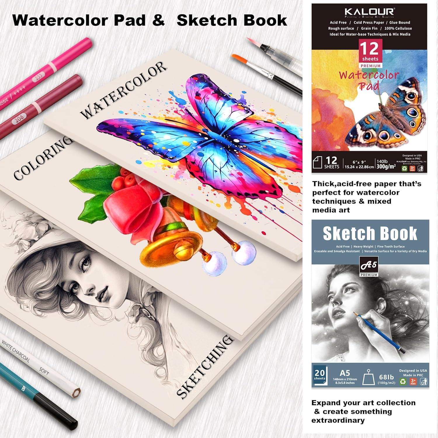 imageKALOUR 106 Coloring Sketching Kit Set  Pro Art Supplies with Sketchbook ampamp Watercolor Paper  Include Drawing Tutorial WatercolorColoredMetallicFluorescentSketch Pencils  for Kids Adults