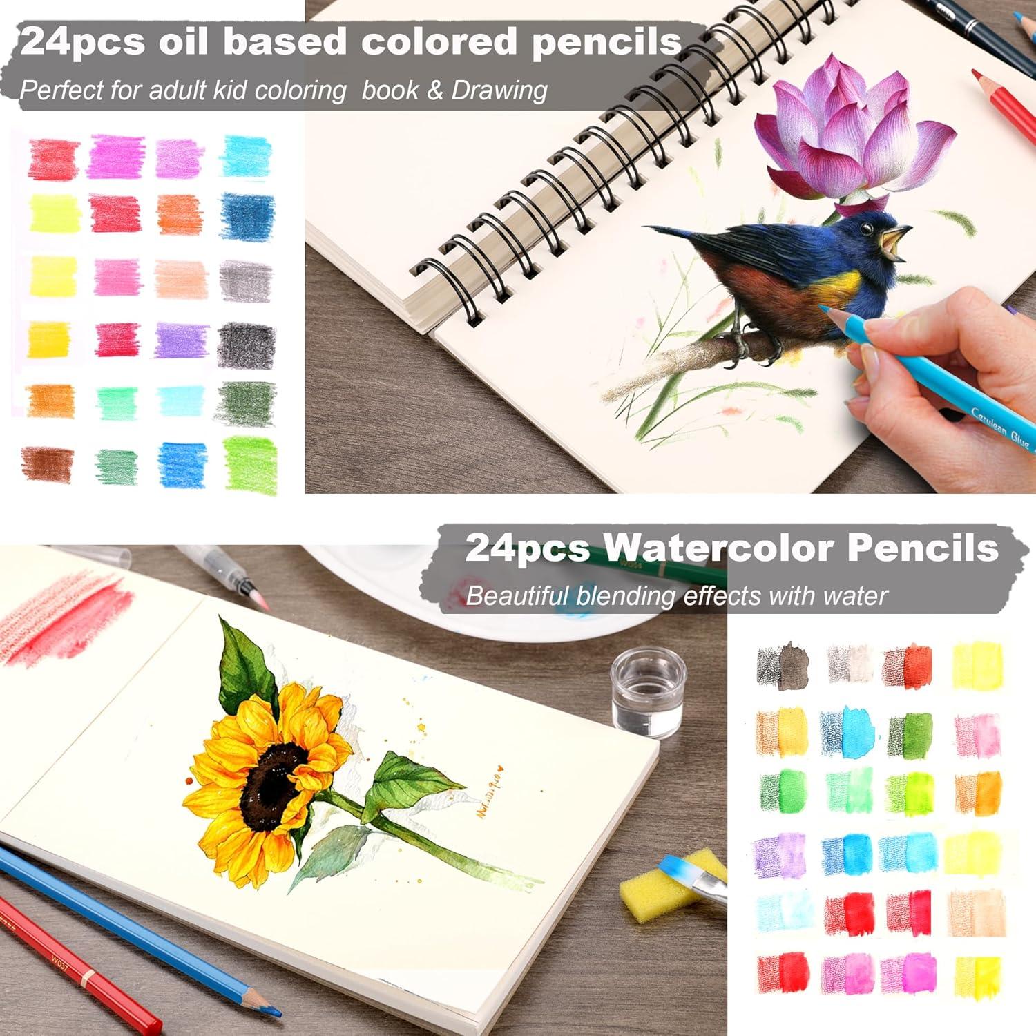 imageKALOUR 106 Coloring Sketching Kit Set  Pro Art Supplies with Sketchbook ampamp Watercolor Paper  Include Drawing Tutorial WatercolorColoredMetallicFluorescentSketch Pencils  for Kids Adults