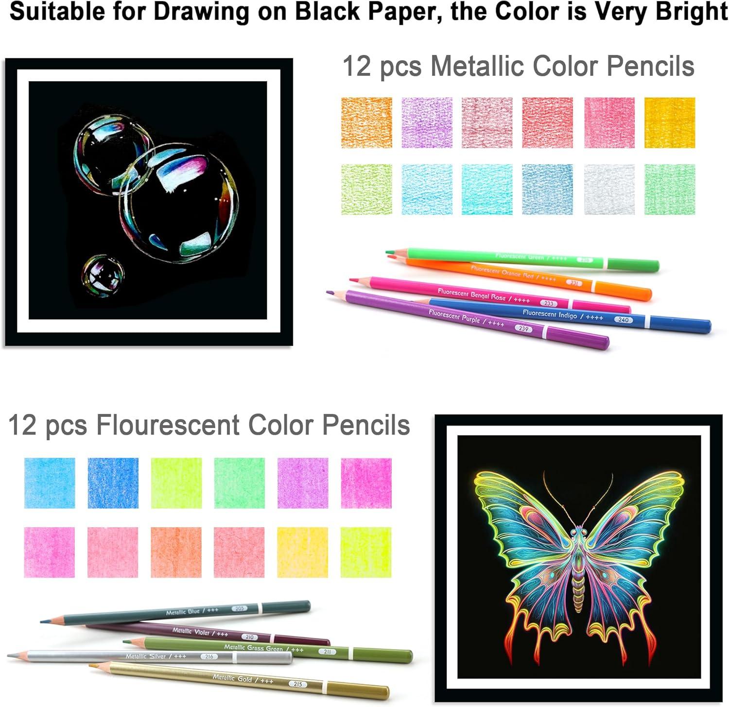 imageKALOUR 106 Coloring Sketching Kit Set  Pro Art Supplies with Sketchbook ampamp Watercolor Paper  Include Drawing Tutorial WatercolorColoredMetallicFluorescentSketch Pencils  for Kids Adults