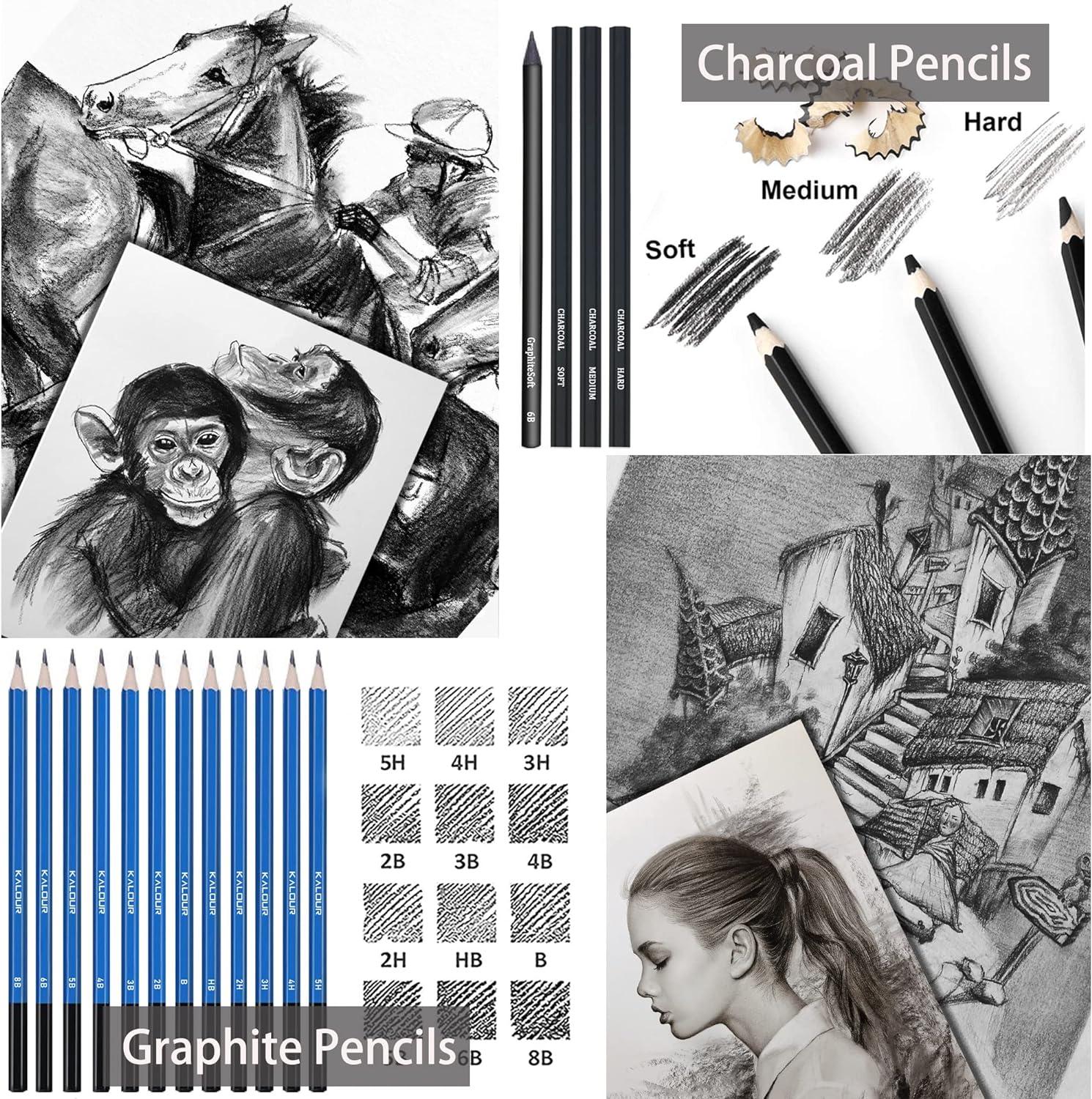 imageKALOUR 144 Pack Drawing Sketching Coloring SetInclude 120 Professional Soft Core Colored PencilsSketch ampamp Charcoal PencilsSketchbookArt Drawing Supplies for Artists Adults Beginner
