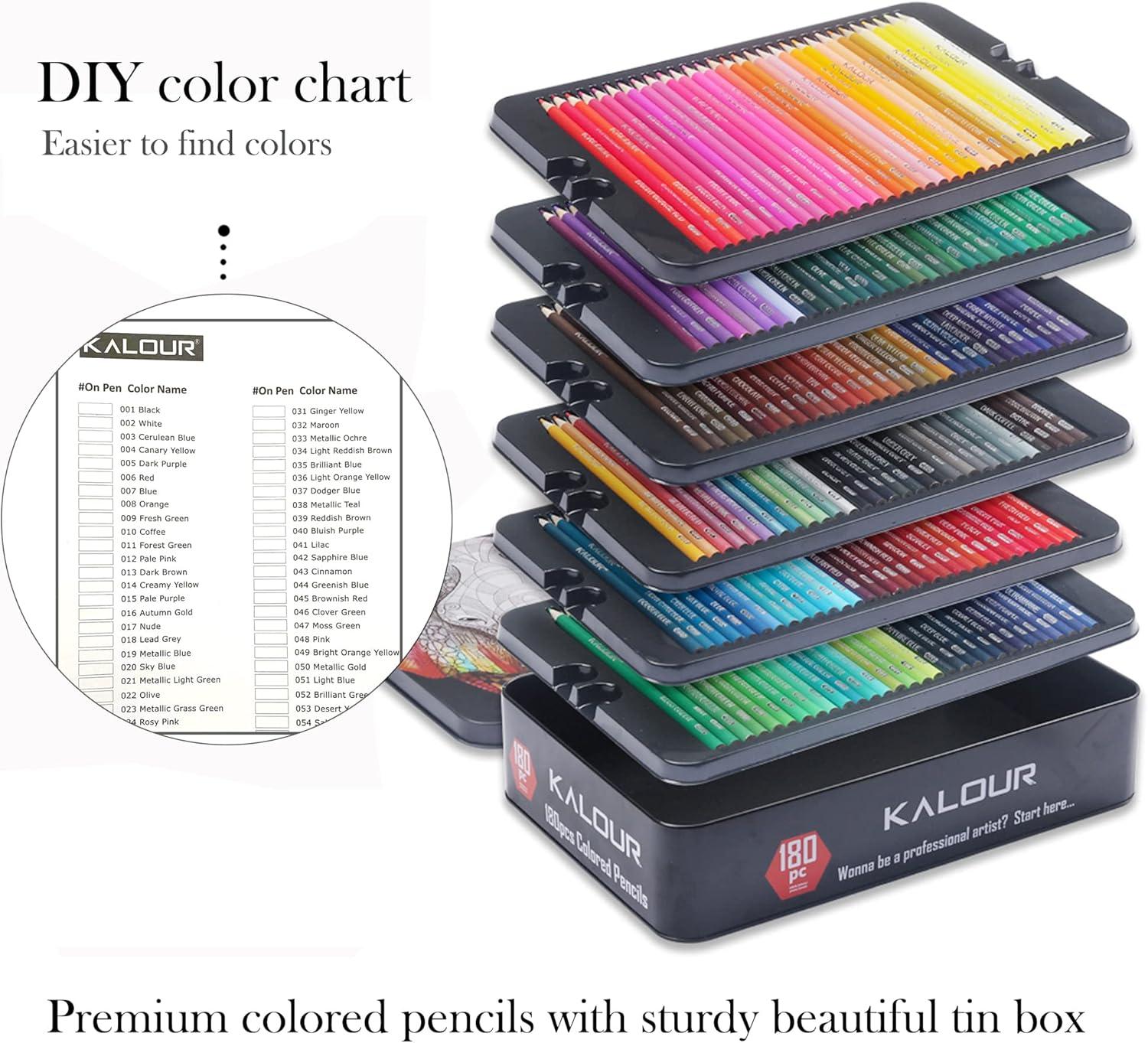 imageKALOUR 180 Colored Pencil for Artists  Rich Pigment Soft Core  OilBased  Ideal for Coloring Drawing Sketching Shading Blending  Vibrant ColorTin CaseMulticolor