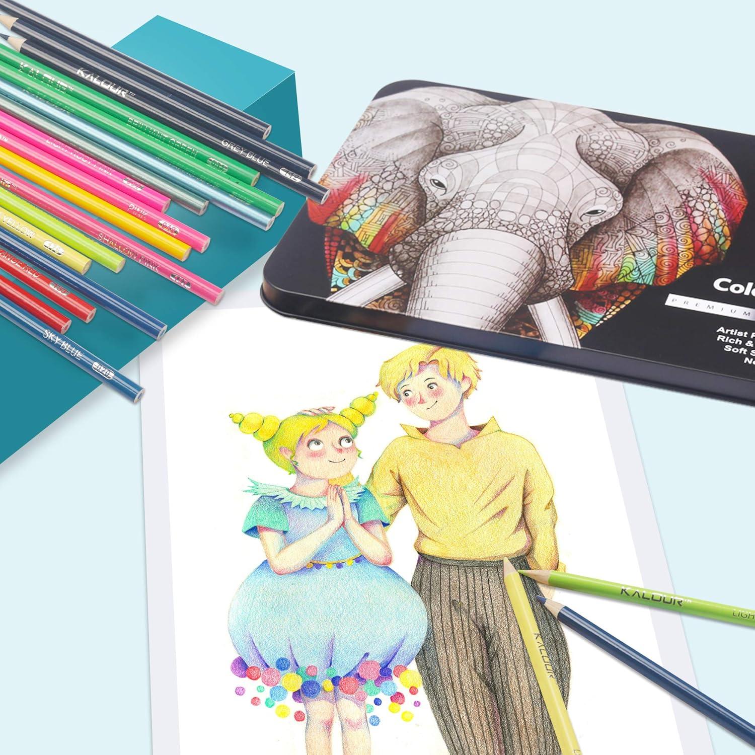 imageKALOUR 180 Colored Pencil for Artists  Rich Pigment Soft Core  OilBased  Ideal for Coloring Drawing Sketching Shading Blending  Vibrant ColorTin CaseMulticolor