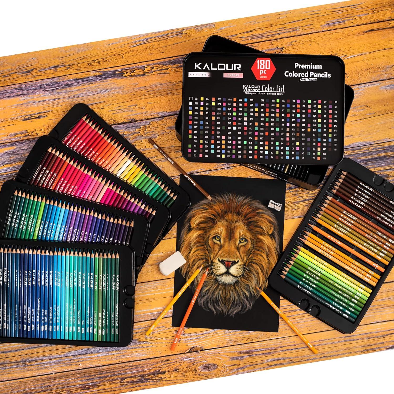 imageKALOUR 180 Colored Pencil for Artists  Rich Pigment Soft Core  OilBased  Ideal for Coloring Drawing Sketching Shading Blending  Vibrant ColorTin CaseMulticolor
