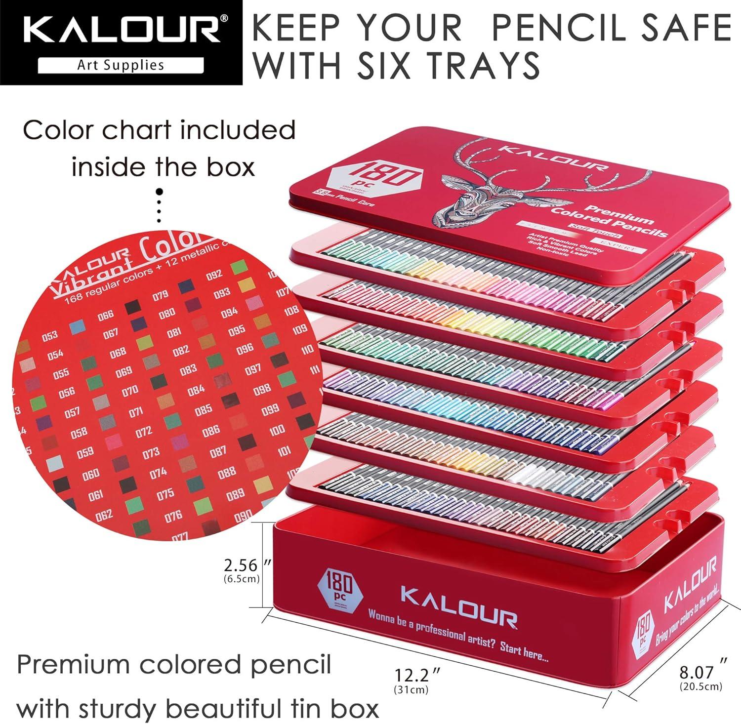 imageKALOUR 180 Colored Pencil for Artists  Rich Pigment Soft Core  OilBased  Ideal for Coloring Drawing Sketching Shading Blending  Vibrant ColorTin CaseRed