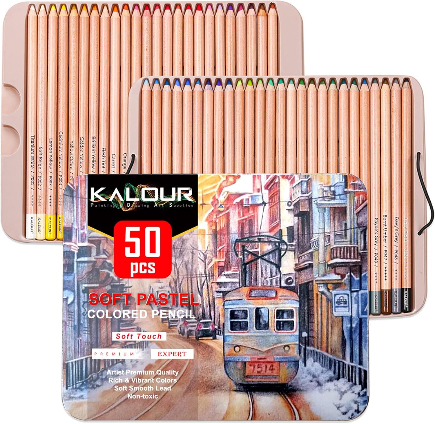 imageKALOUR Pro Pastel Chalk Colored PencilsSet of 50 ColorsColor Charcoal Pencils for Drawing Sketching Coloring ShadingArt Supplies for Adults Artists