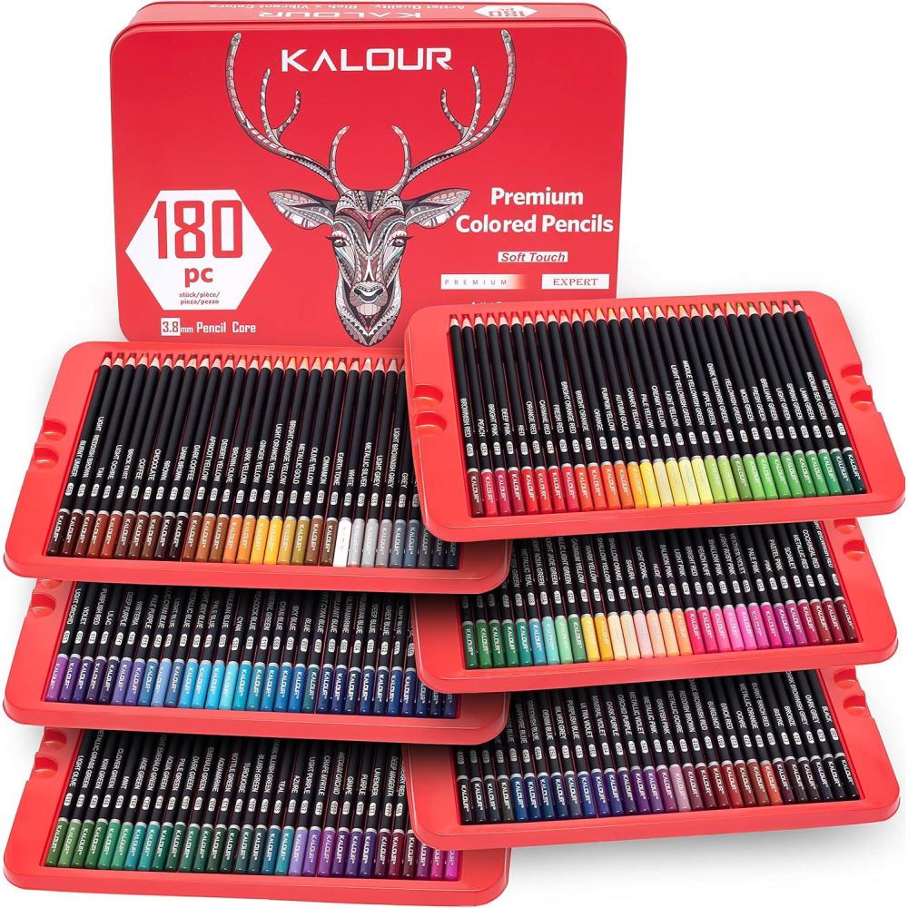 imageKALOUR 180 Colored Pencil for Artists  Rich Pigment Soft Core  OilBased  Ideal for Coloring Drawing Sketching Shading Blending  Vibrant ColorTin CaseRed