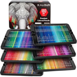 imageKALOUR 180 Colored Pencil for Artists  Rich Pigment Soft Core  OilBased  Ideal for Coloring Drawing Sketching Shading Blending  Vibrant ColorTin CaseMulticolor
