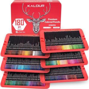 imageKALOUR 180 Colored Pencil for Artists  Rich Pigment Soft Core  OilBased  Ideal for Coloring Drawing Sketching Shading Blending  Vibrant ColorTin CaseRed