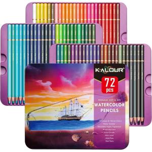 imageKALOUR Professional Watercolor Pencils Set of 72 ColorsNumbered and LightfastnessWatersoluble Colored Pencils for Adult Coloring BookWater Color Pencils for Artists Beginner Kids
