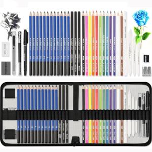 imageKALOUR Sketching Coloring Art Set  38 Pieces Drawing Kit with Sketch PencilsColored PencilsCharcoalMarkerEraser Portable Zippered Travel Case  Art Supplies for Artists Beginners Adults Kids