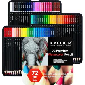 imageKALOUR Watercolor Pencils  Professional Set of 72  Beautiful Blending Effects with Wet or Dry  Ideal for Coloring Book  Water Soluble Pencils for Kids Adults Beginners