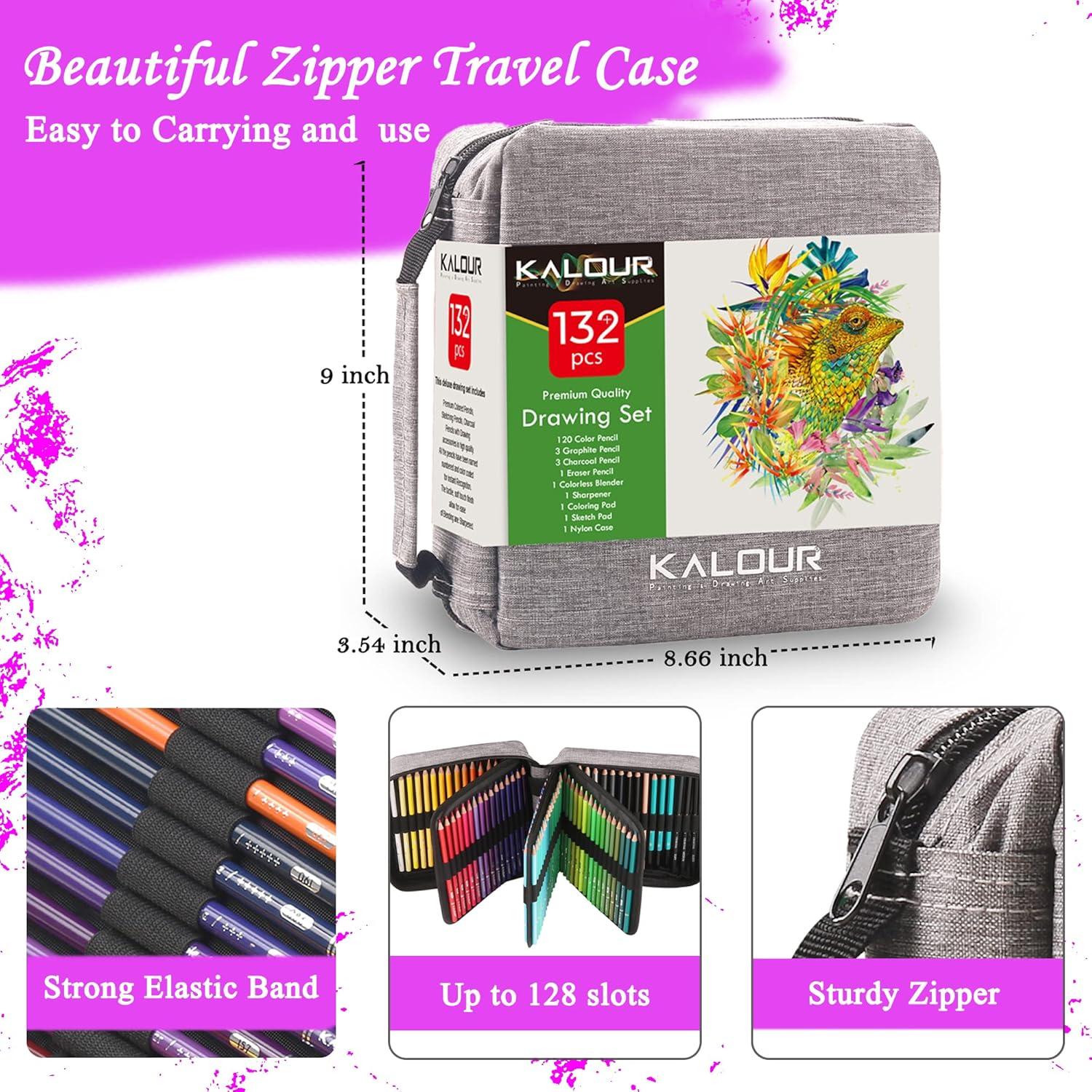 imageKALOUR 132 Colored Pencils Setwith Adult Coloring Book and Sketch BookArtists Colorless BlenderZipper Travel CaseSoft CoreIdeal for Drawing Sketching ShadingArt Supplies for Beginners Kids