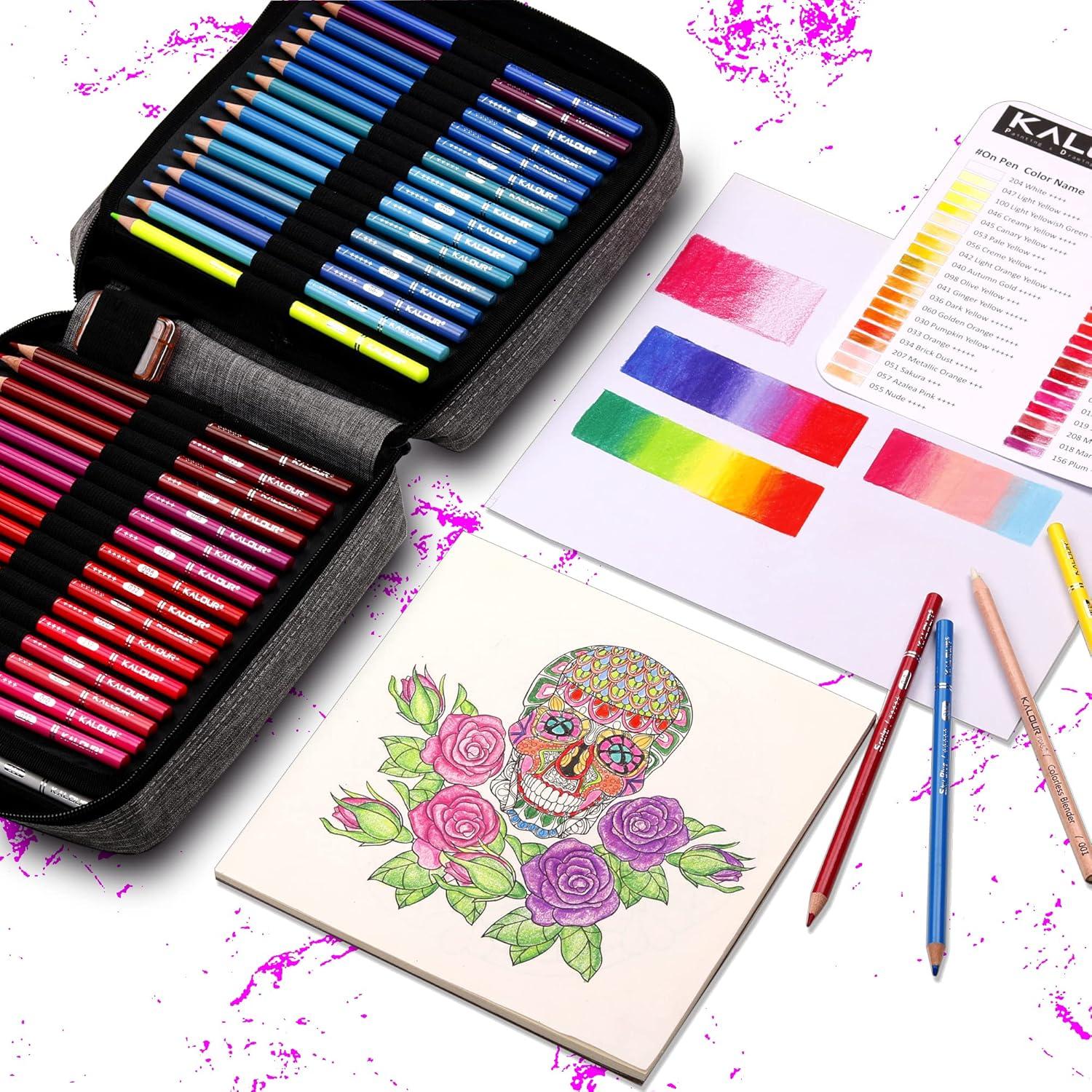 imageKALOUR 132 Colored Pencils Setwith Adult Coloring Book and Sketch BookArtists Colorless BlenderZipper Travel CaseSoft CoreIdeal for Drawing Sketching ShadingArt Supplies for Beginners Kids