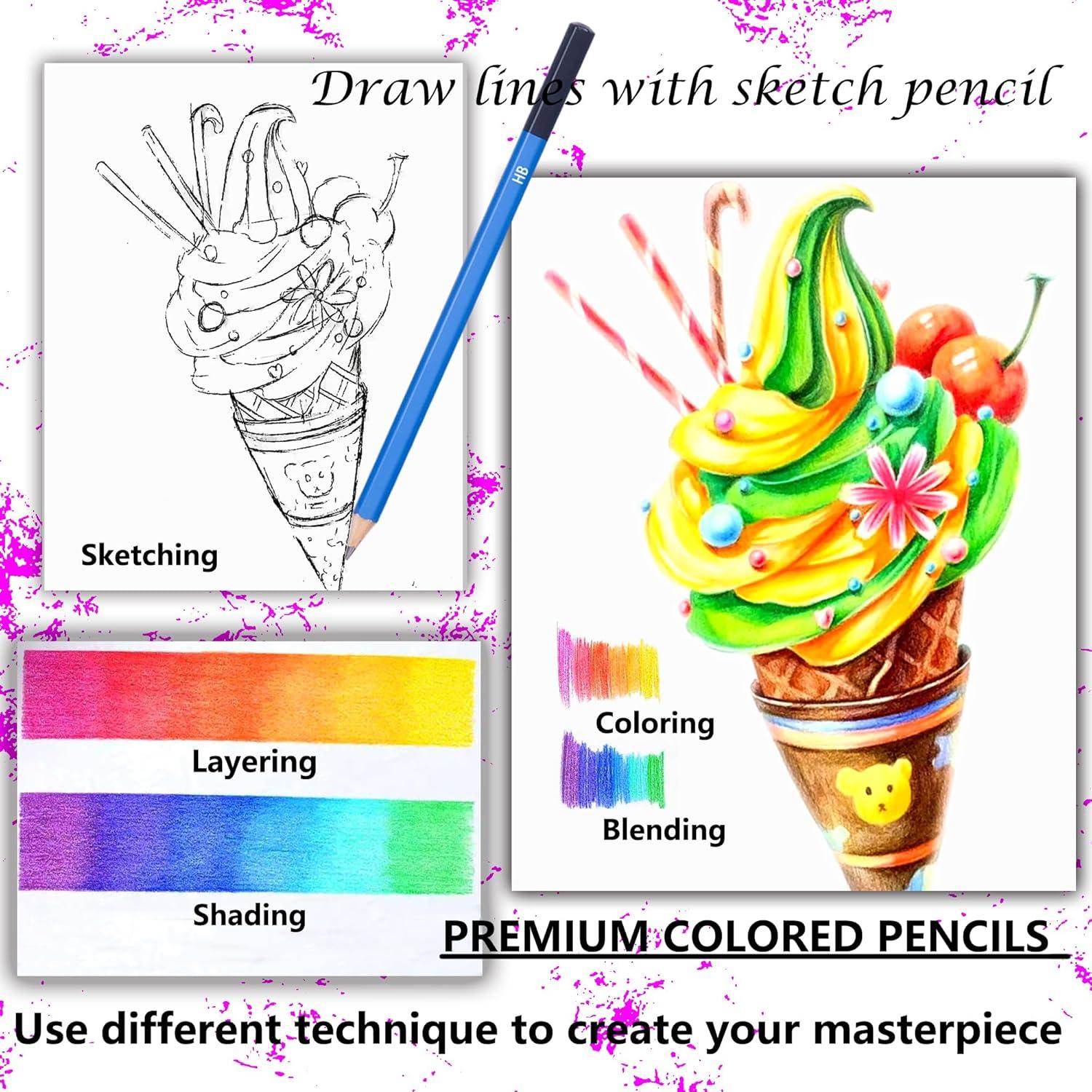imageKALOUR 132 Colored Pencils Setwith Adult Coloring Book and Sketch BookArtists Colorless BlenderZipper Travel CaseSoft CoreIdeal for Drawing Sketching ShadingArt Supplies for Beginners Kids