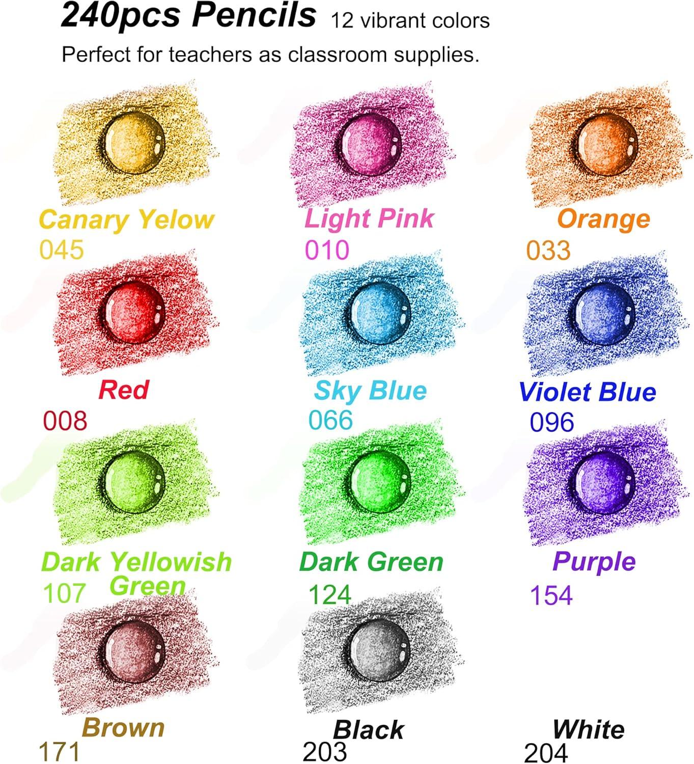 imageKALOUR Premium Colored Pencils Bulk12 Assorted Vibrant Colors240 Count TotalSchool Classroom Supplies For Kids TeachersPresharpened Artists Colored Pencils for Adult Coloring Book
