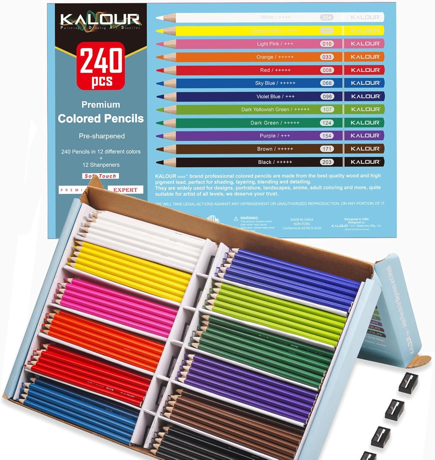 imageKALOUR Premium Colored Pencils Bulk12 Assorted Vibrant Colors240 Count TotalSchool Classroom Supplies For Kids TeachersPresharpened Artists Colored Pencils for Adult Coloring Book