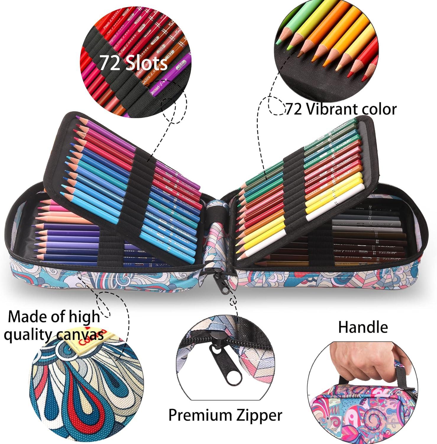 imageKALOUR Premium Colored PencilsSet of 72 ColorsArtists Soft Core with Vibrant Colorwith Zipper Slot Pencil CaseIdeal for Drawing Sketching ShadingColoring Pencils for Adults Beginners BlueBlue