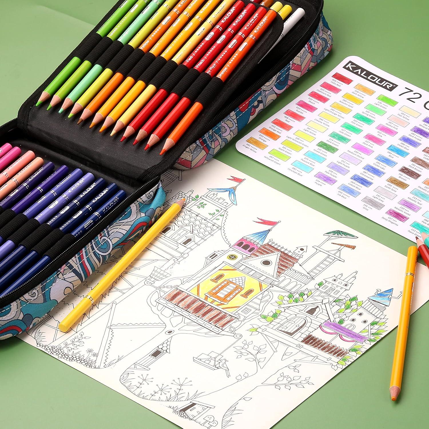 imageKALOUR Premium Colored PencilsSet of 72 ColorsArtists Soft Core with Vibrant Colorwith Zipper Slot Pencil CaseIdeal for Drawing Sketching ShadingColoring Pencils for Adults Beginners BlueBlue