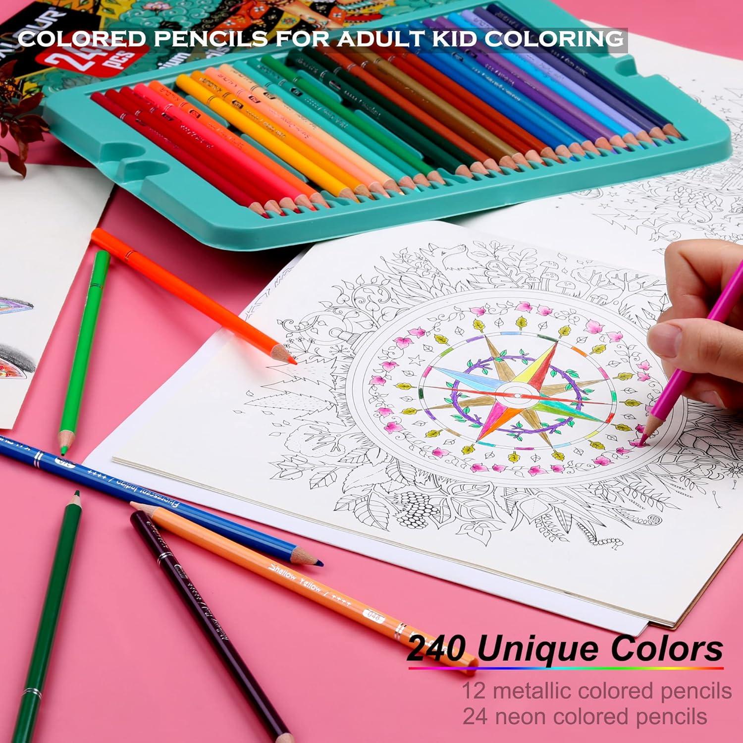 imageKALOUR Professional Colored PencilsSet of 120 ColorsArtists Soft Core with Vibrant ColorIdeal for Drawing Sketching ShadingColoring Pencils for Adults Artists Beginners1 Count Pack of 240