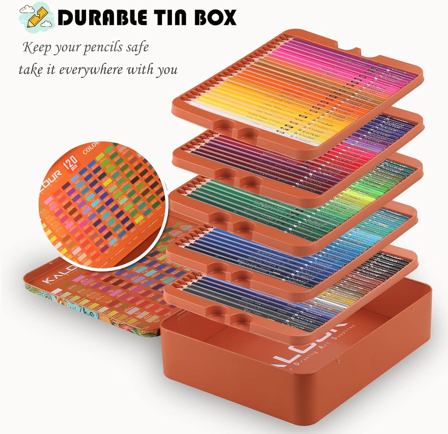 imageKALOUR Professional Colored PencilsSet of 120 ColorsArtists Soft Core with Vibrant ColorIdeal for Drawing Sketching ShadingColoring Pencils for Adults Artists Beginners120 Count Pack of 1