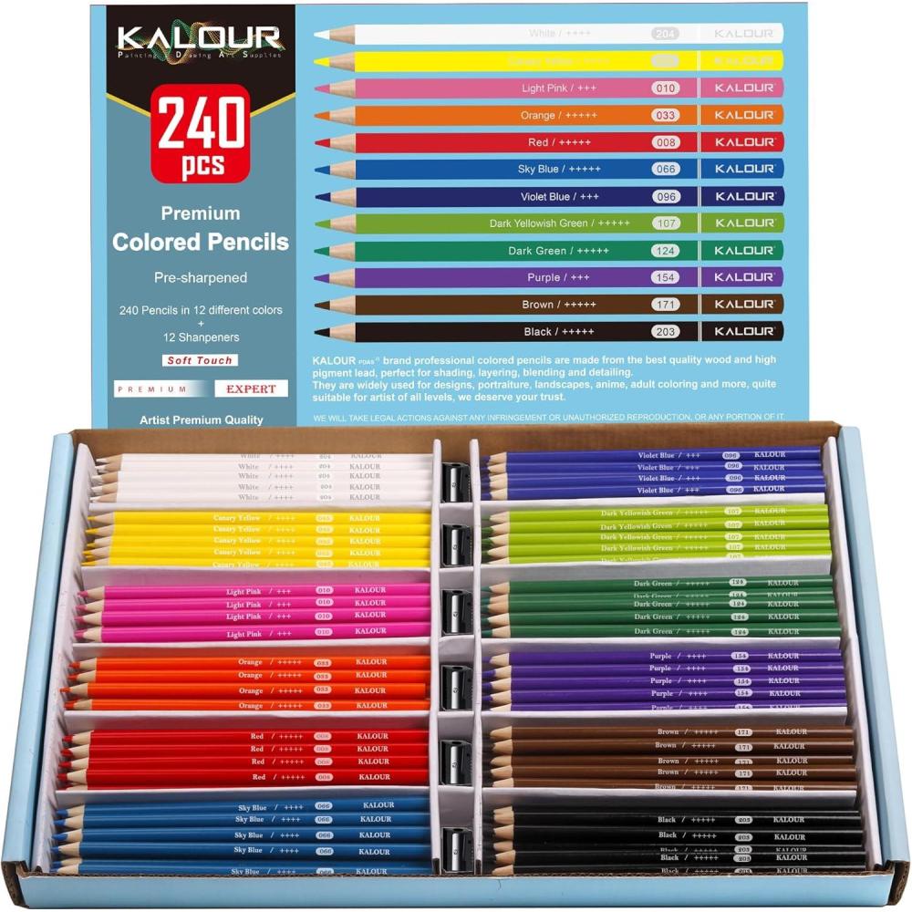 imageKALOUR Premium Colored Pencils Bulk12 Assorted Vibrant Colors240 Count TotalSchool Classroom Supplies For Kids TeachersPresharpened Artists Colored Pencils for Adult Coloring Book