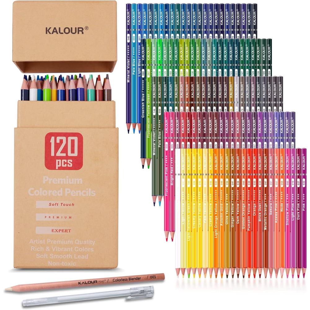 imageKALOUR Premium Colored PencilsSet of 120 ColorsArtists Soft Core with Vibrant ColorIdeal for Drawing Sketching ShadingColoring Pencils for Adults Beginners kids120