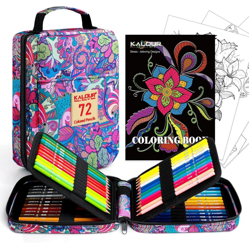 imageKALOUR Premium Colored PencilsSet of 72 ColorsArtists Soft Core with Vibrant Colorwith Zipper Slot Pencil CaseIdeal for Drawing Sketching ShadingColoring Pencils for Adults Beginners BluePink