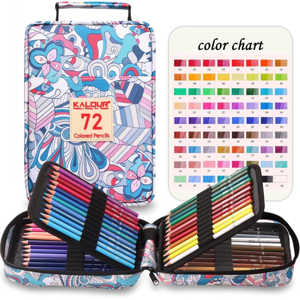imageKALOUR Premium Colored PencilsSet of 72 ColorsArtists Soft Core with Vibrant Colorwith Zipper Slot Pencil CaseIdeal for Drawing Sketching ShadingColoring Pencils for Adults Beginners BlueBlue