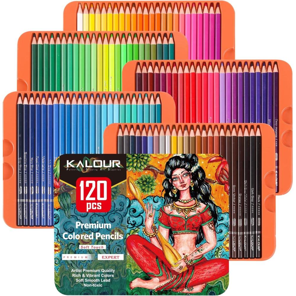 imageKALOUR Professional Colored PencilsSet of 120 ColorsArtists Soft Core with Vibrant ColorIdeal for Drawing Sketching ShadingColoring Pencils for Adults Artists Beginners120 Count Pack of 1