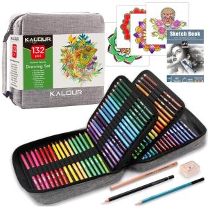 imageKALOUR 132 Colored Pencils Setwith Adult Coloring Book and Sketch BookArtists Colorless BlenderZipper Travel CaseSoft CoreIdeal for Drawing Sketching ShadingArt Supplies for Beginners Kids