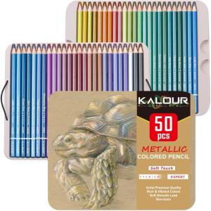 imageKALOUR 50 Piece Metallic Colored Pencils Soft Core with Vibrant ColorIdeal for Drawing Blending Sketching Shading Coloring for Adults Kids Beginners