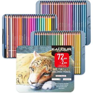 imageKALOUR 72 Piece Metallic Colored Pencils Soft Core with Vibrant ColorIdeal for Drawing Blending Sketching Shading Coloring for Adults Artists Beginners