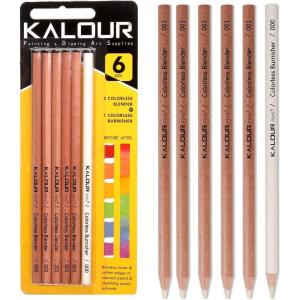 imageKALOUR Colorless Blender and Burnisher Pencils SetNonpigmented Wax Based Pencilperfect for Blending Softening Edgesideal for Colored PencilsArt Supplies for Artists Beginners6 Pencils Total
