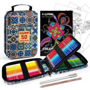 imageKALOUR Premium Colored Pencils for Adult Coloring BookSet of 50 Colorswith Zipper Slot Pencil CaseSoft CoreIdeal for Layering Blendingfor Artists Beginners